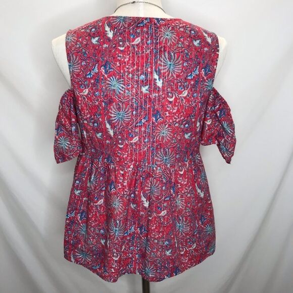 Lucky Brand Cold Shoulder Metallic Stripe Fireworks Print Top Size Medium - Picture 5 of 8